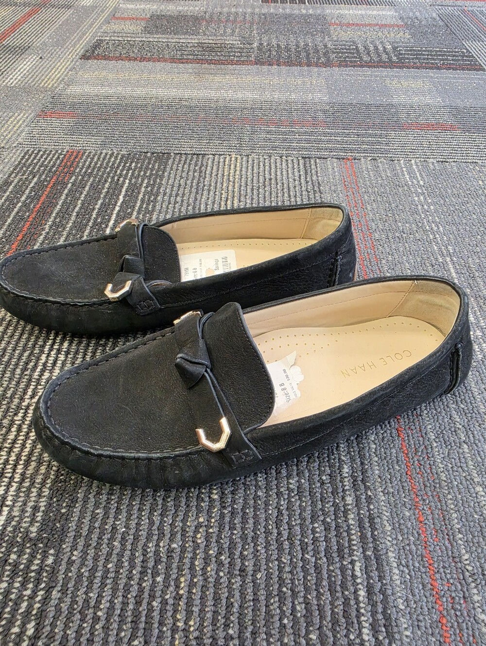 Cole Haan Black Leather Driving Loafers Moccasins Gold Hardware Size 8B